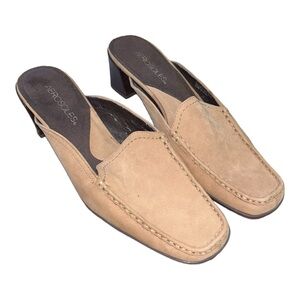 AEROSOLES Women's Wheel Barrel Tan Leather Slip On Mules Heels Shoes   Sz 8‎